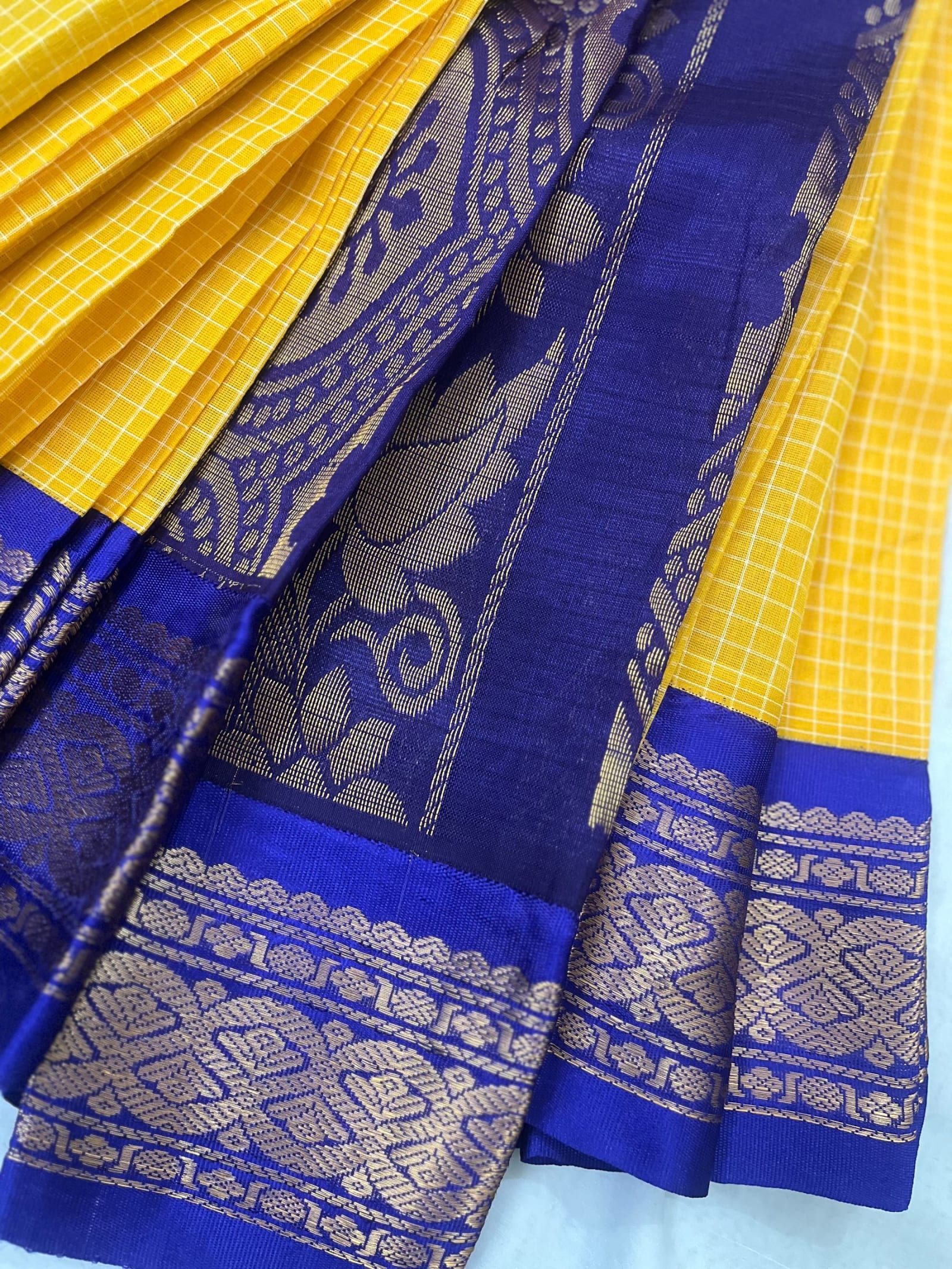 Gadwal Pure Cotton  — Gadwal Pure Cotton - yellow and blue — photo 3