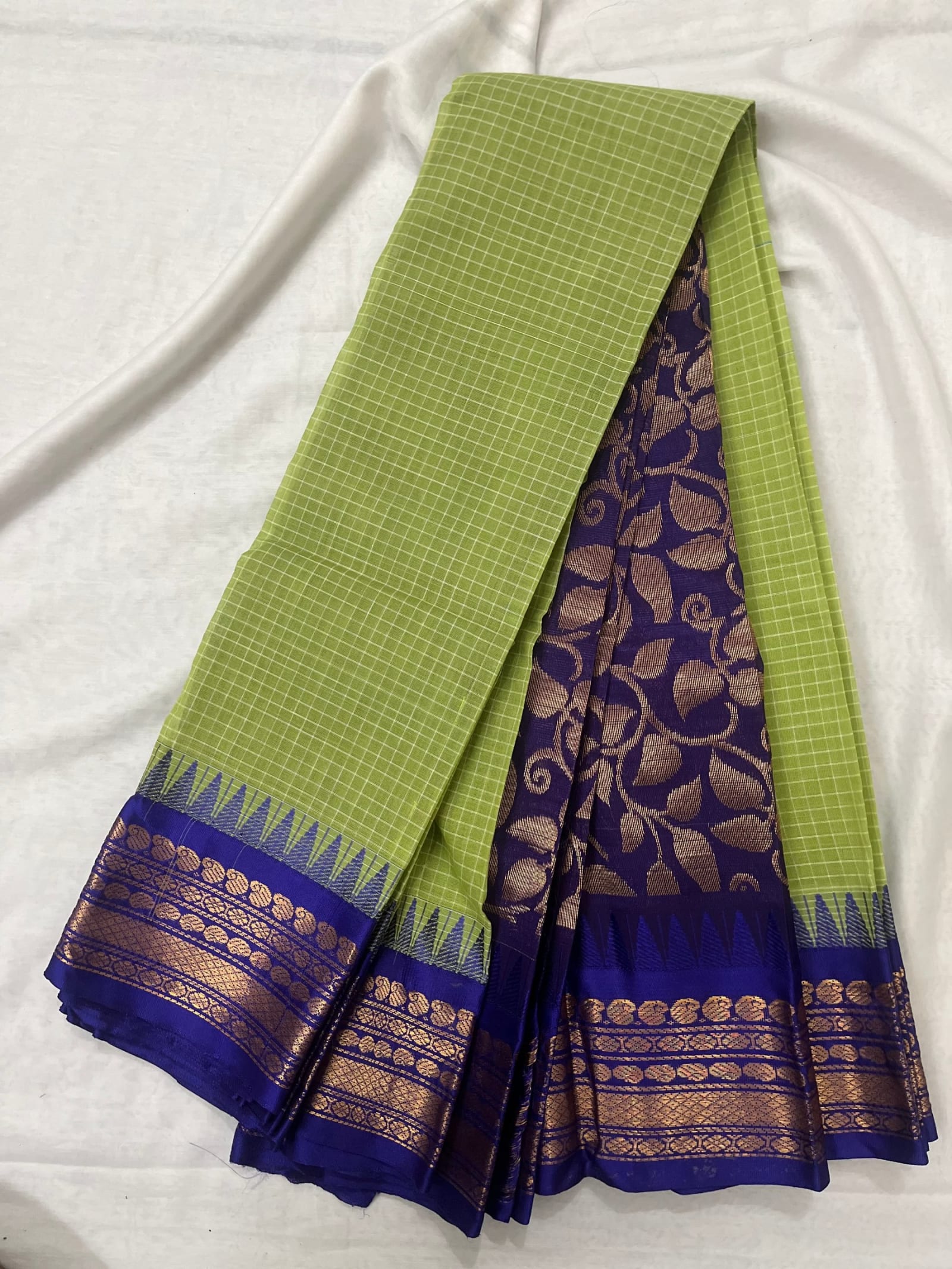 Gadwal Pure Cotton  — Gadwal Pure Cotton - Green and blue