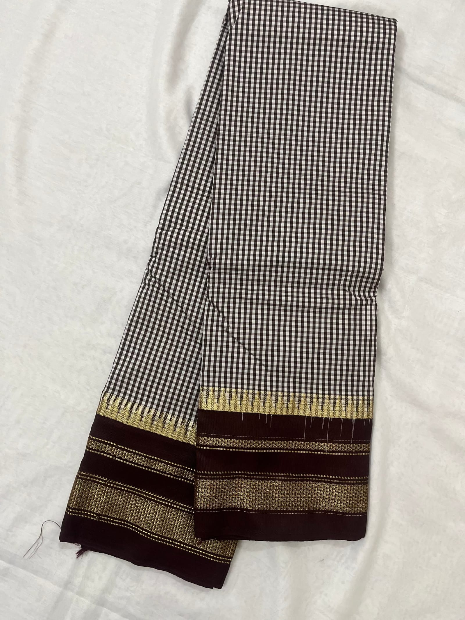 Silk cotton Ilkal — Brown & white checks