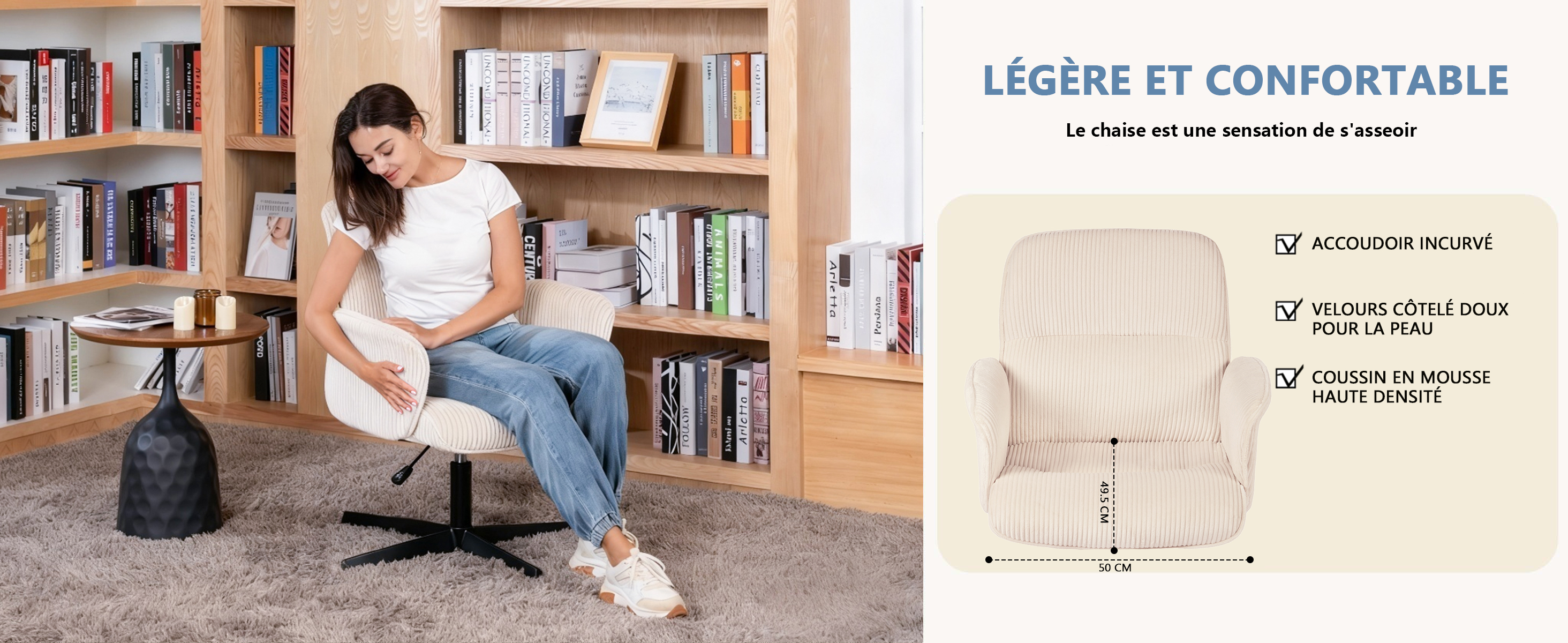 Fauteuil de bureau ergonomique avec assise et dossier rembourrés