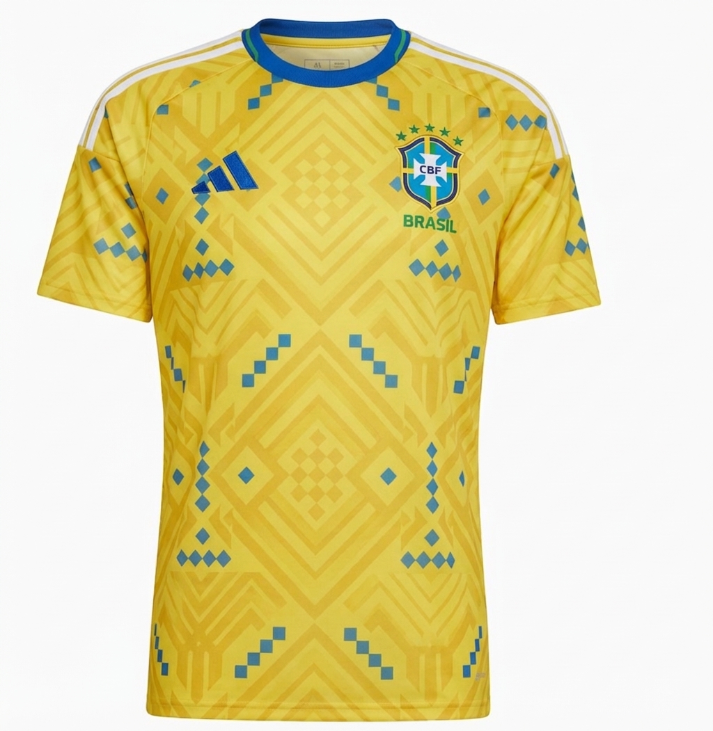 Brazil national team jersey concept with unique pattern layout preserving classic yellow