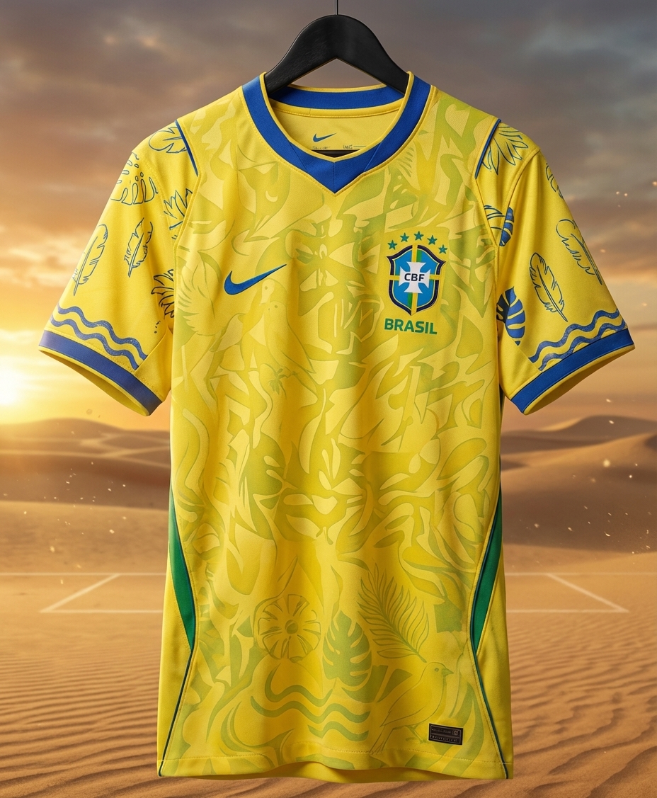 AI-generated Brazil football jersey design featuring iconic yellow and green colors