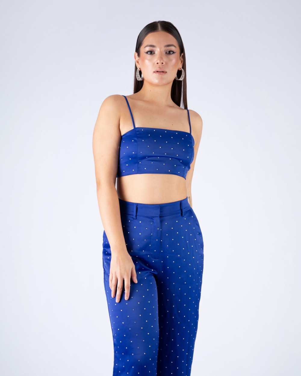 Conjunto Top y Pantalón Azul con Brillos