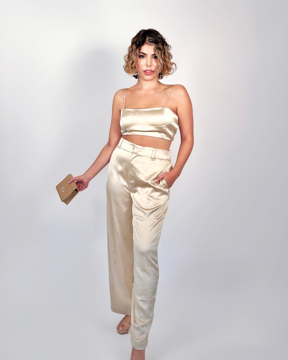 Conjunto Top y Pantalón Dorado