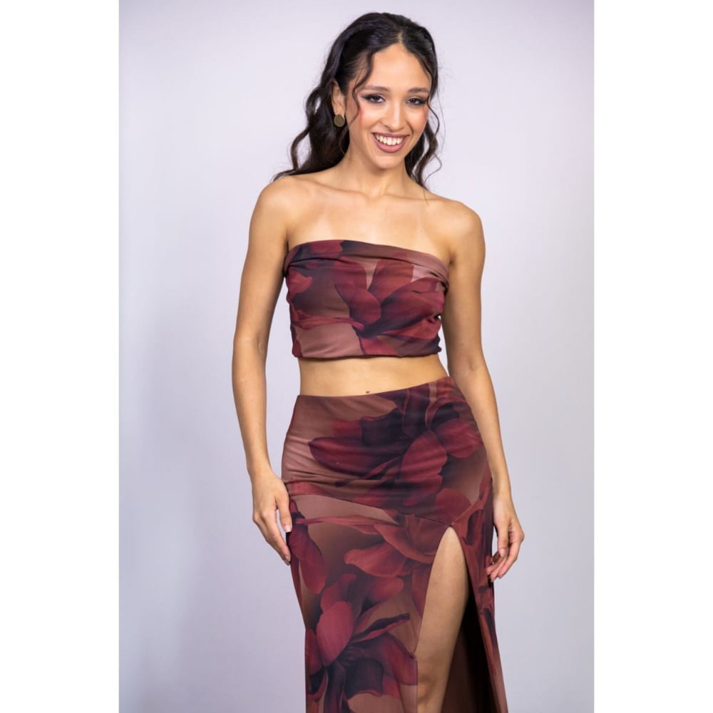 Set Falda Maxi Tajo Lateral Alto Estampado Floral