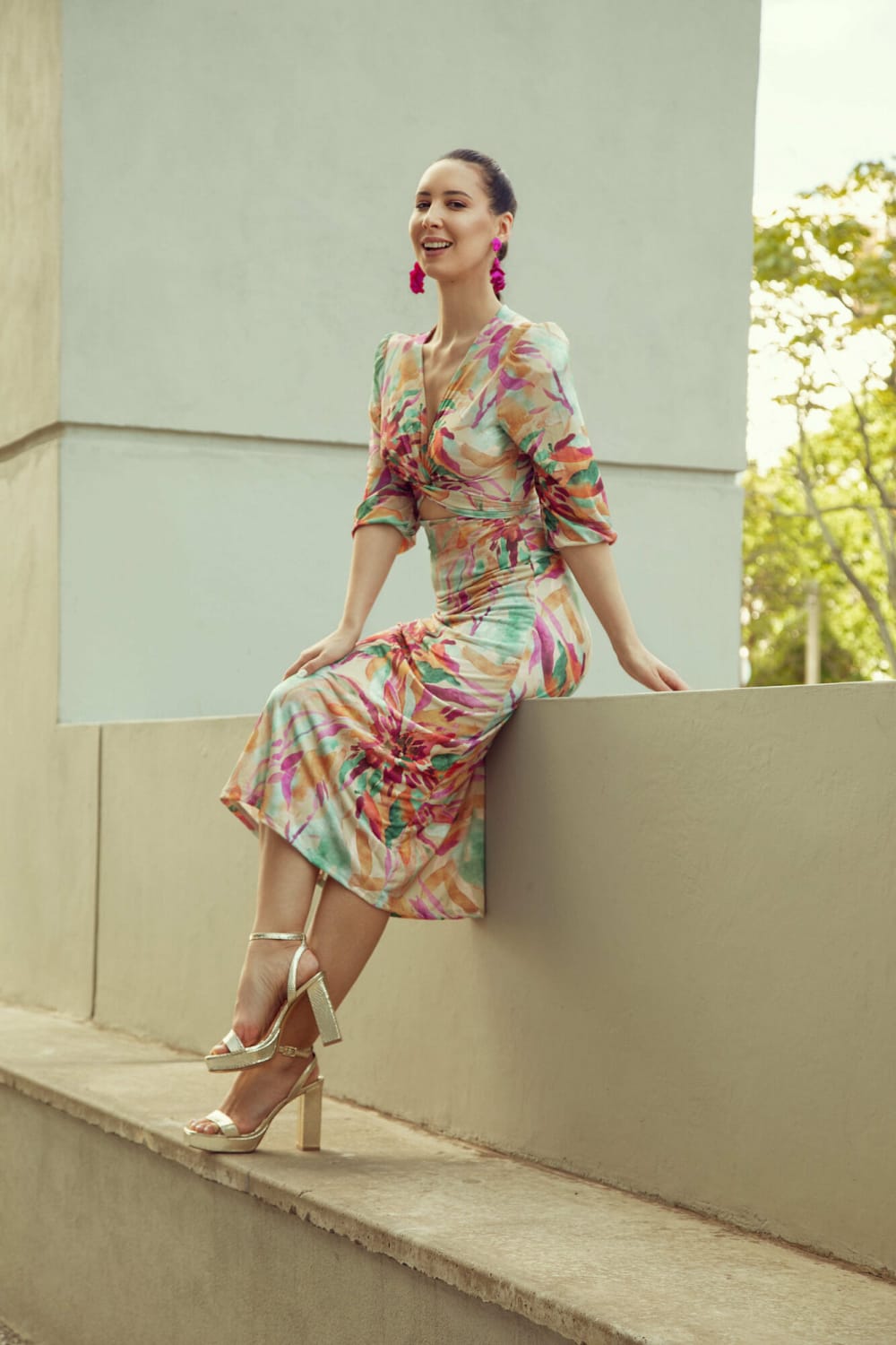Vestido Atado en Pecho Multicolor