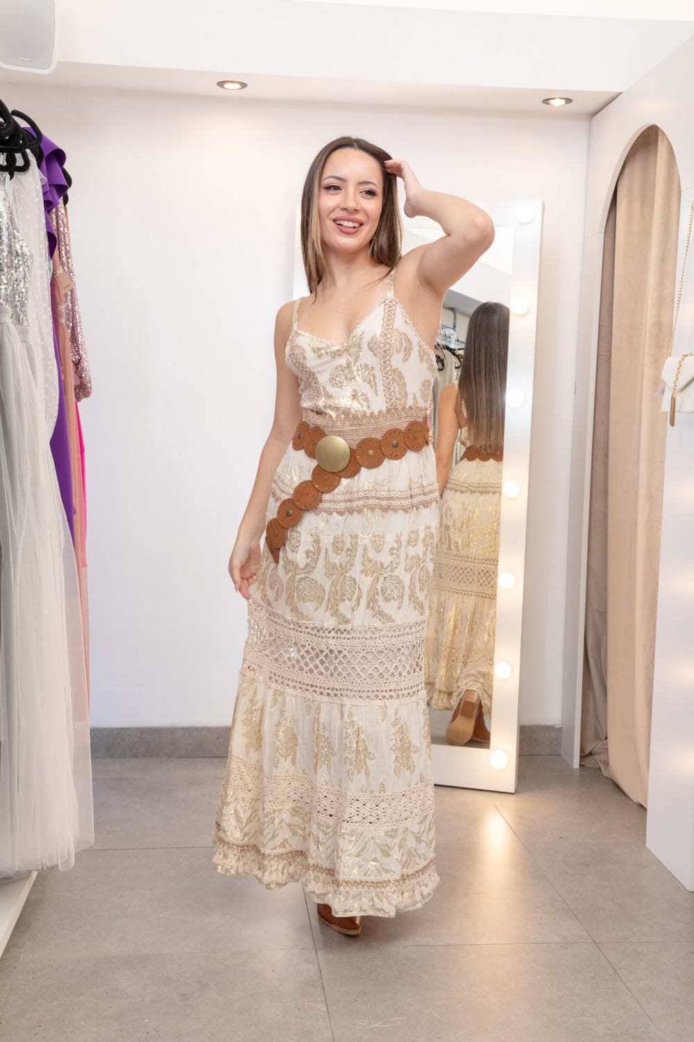 Vestido Boho Crema y Dorado