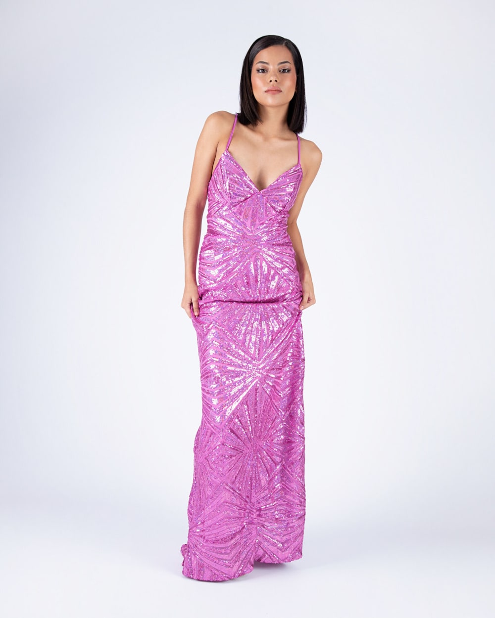 Vestido Largo Fucsia Full Lentejuelas