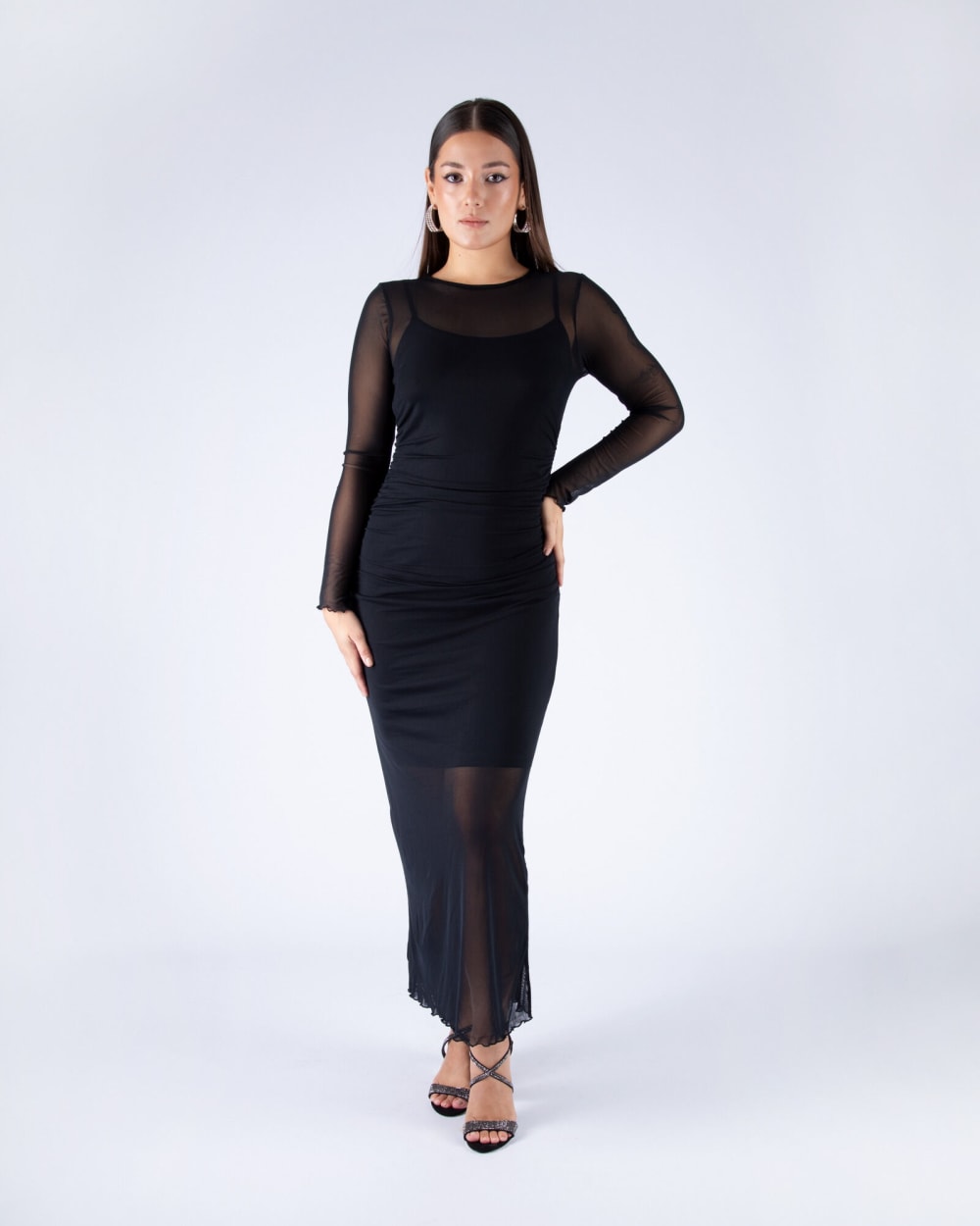 Vestido Largo Transparencia Negro al Cuerpo