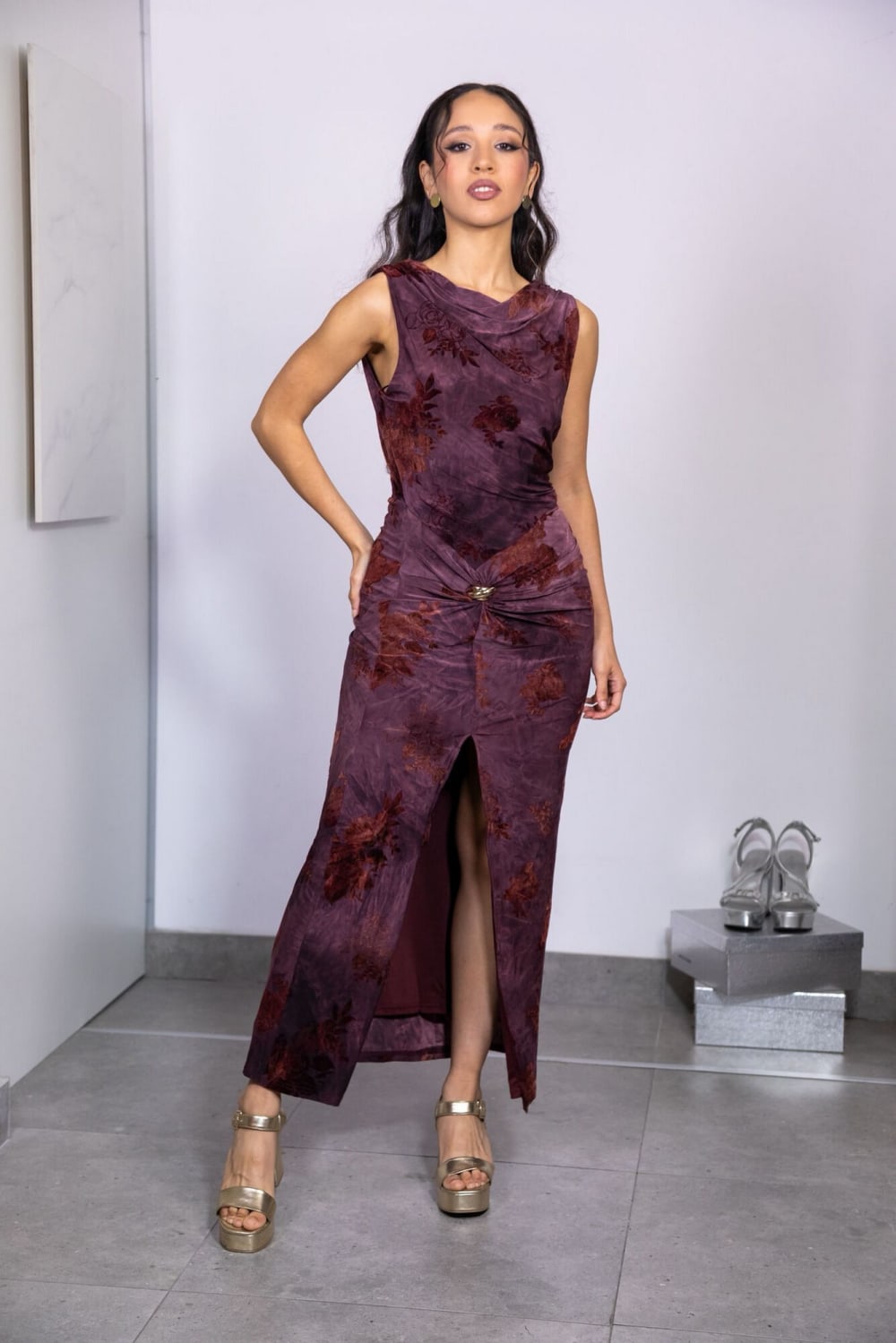 Vestido Midi Textura Floral Burnout con de