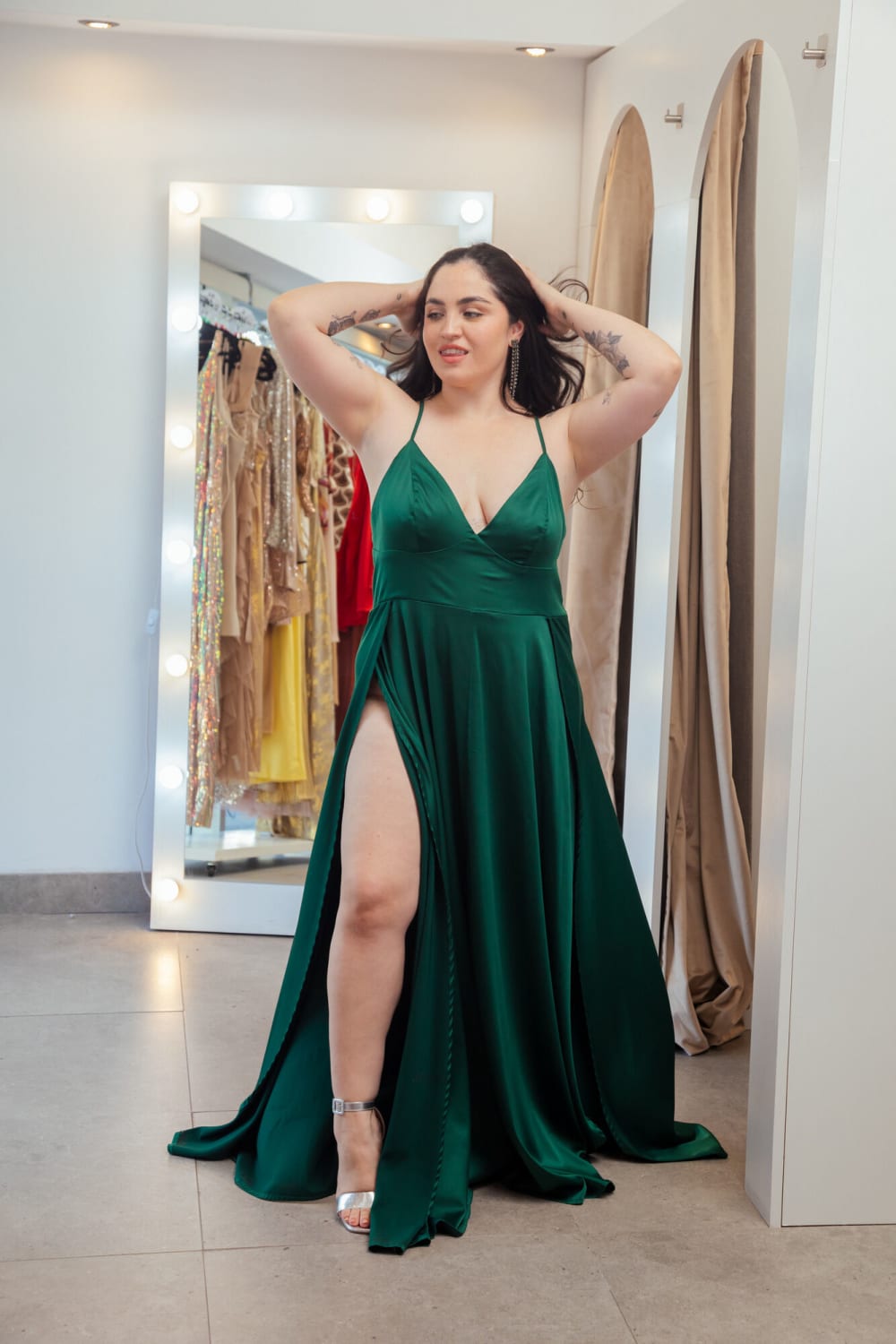 Vestido Verde Largo con Tajo Liso