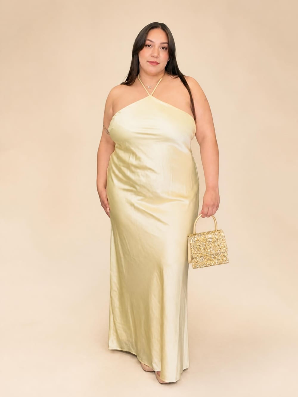 Pepi Vestido Largo Oro Suave con Escote Halter