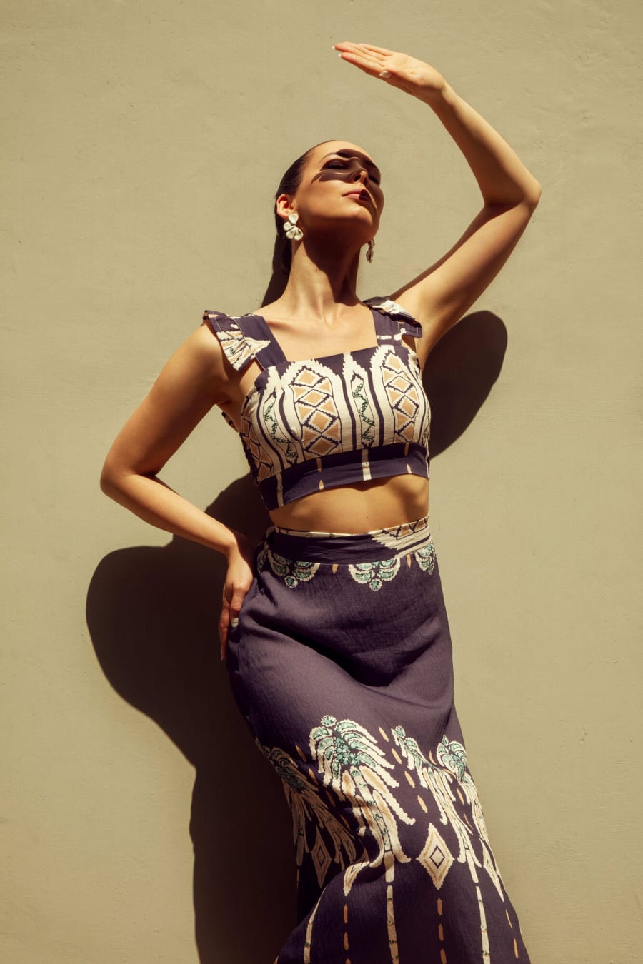 Conjunto Falda y Top Crema y Azul