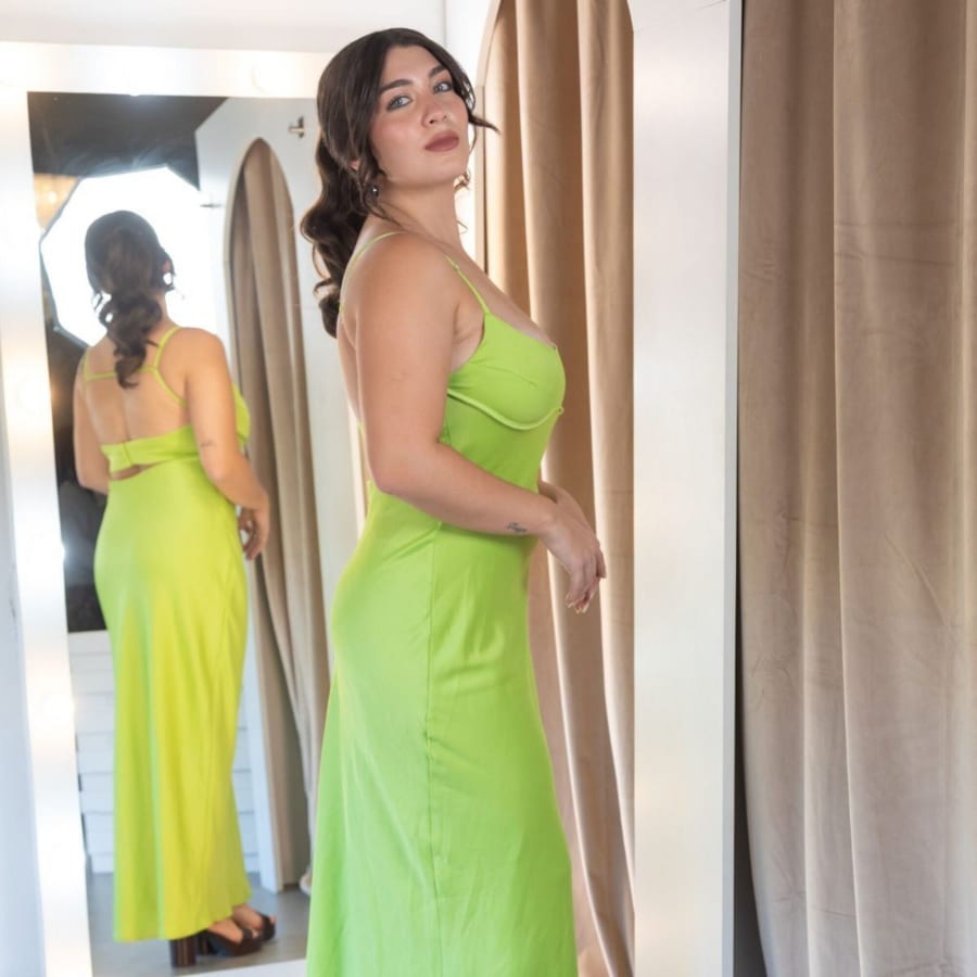 Vestido Lima — Verde Lima Satén con Espalda Descubierta
