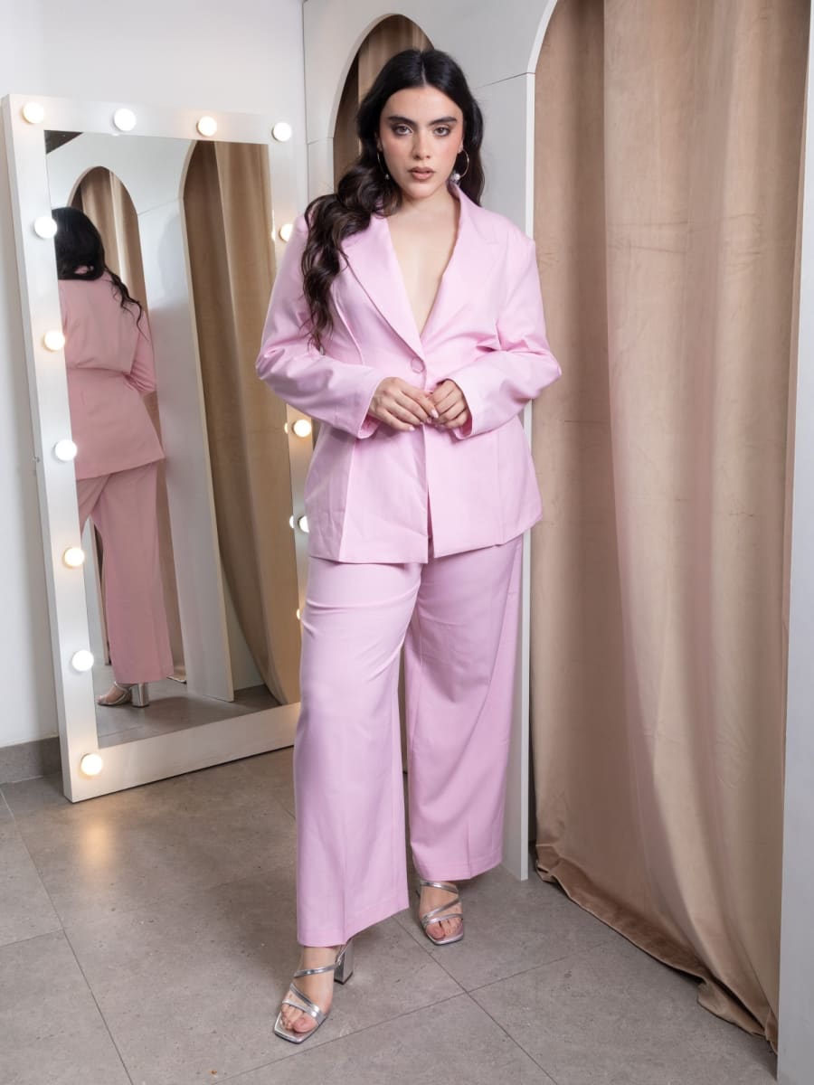 Traje Blossom — Conjunto Rosa de Blazer y Pantalón Palazzo