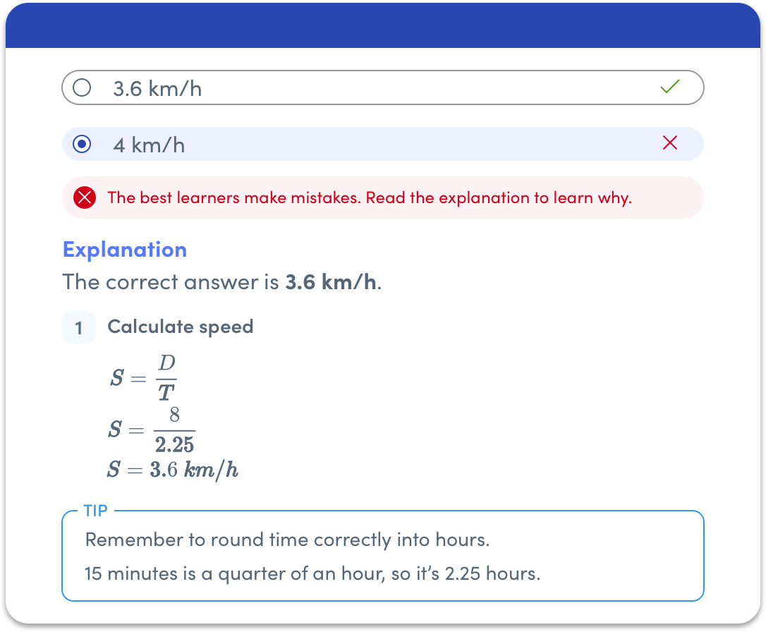 Explanation detailing how to calculate speed