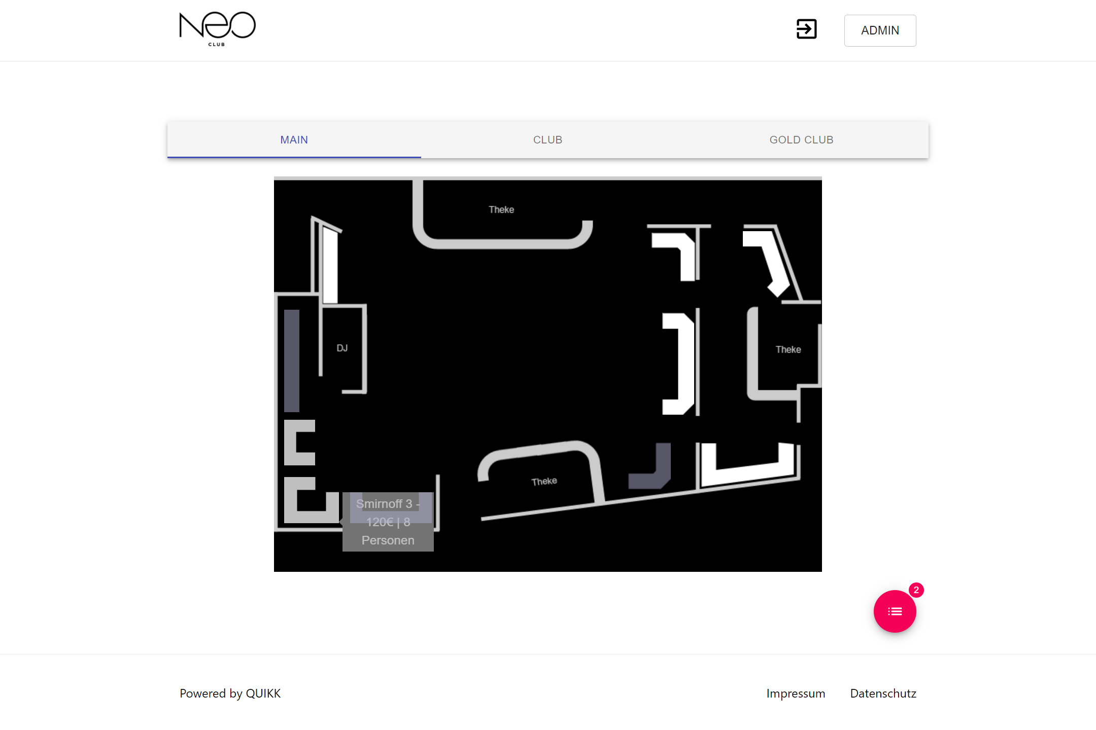 NEO Club: Online Buchungssystem NEO Club: Online Buchungssystem