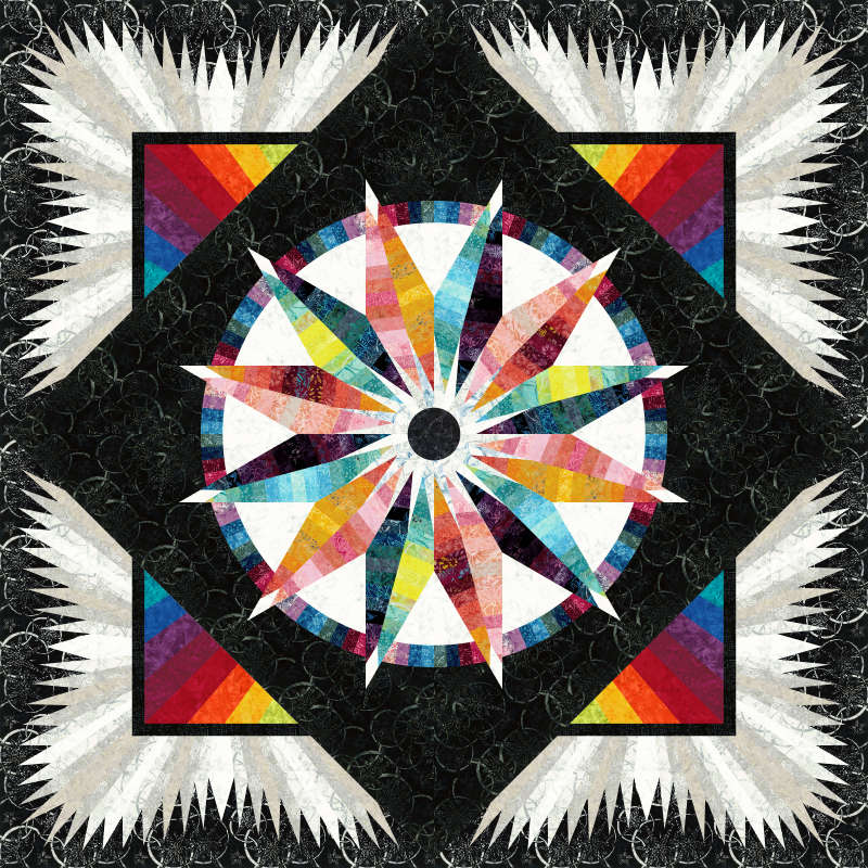 Sundial Queen in Evas Rainbow Quiltworx Strip Set by Timeless Treasures