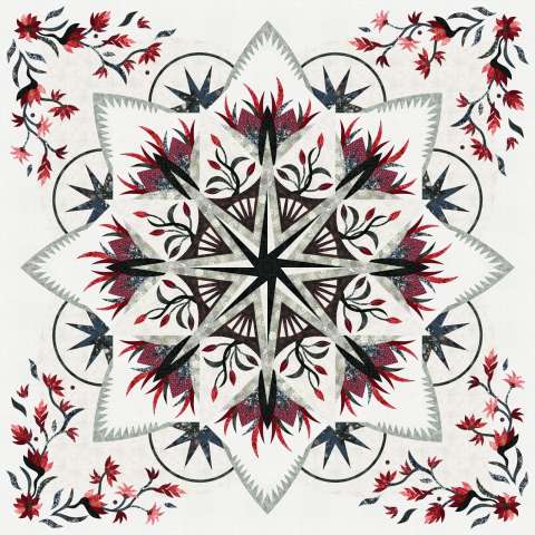 Valley Blossoms Red Black and white