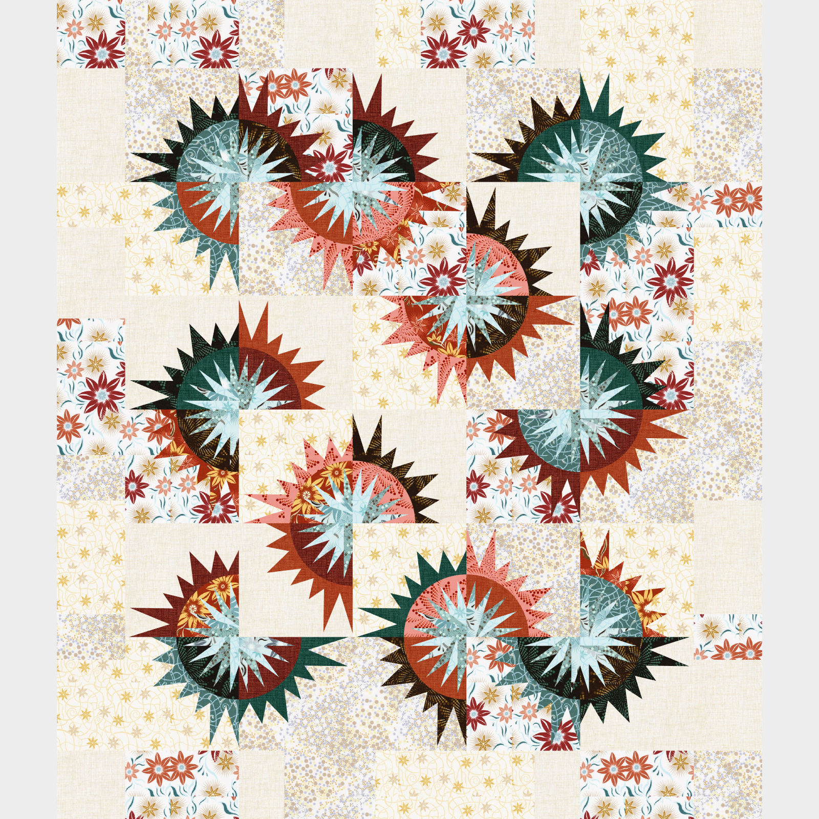 Sunflower Illusions in Desert rose • 62x72 • $160.00 Fabric Only $195.00 Kit with Pattern