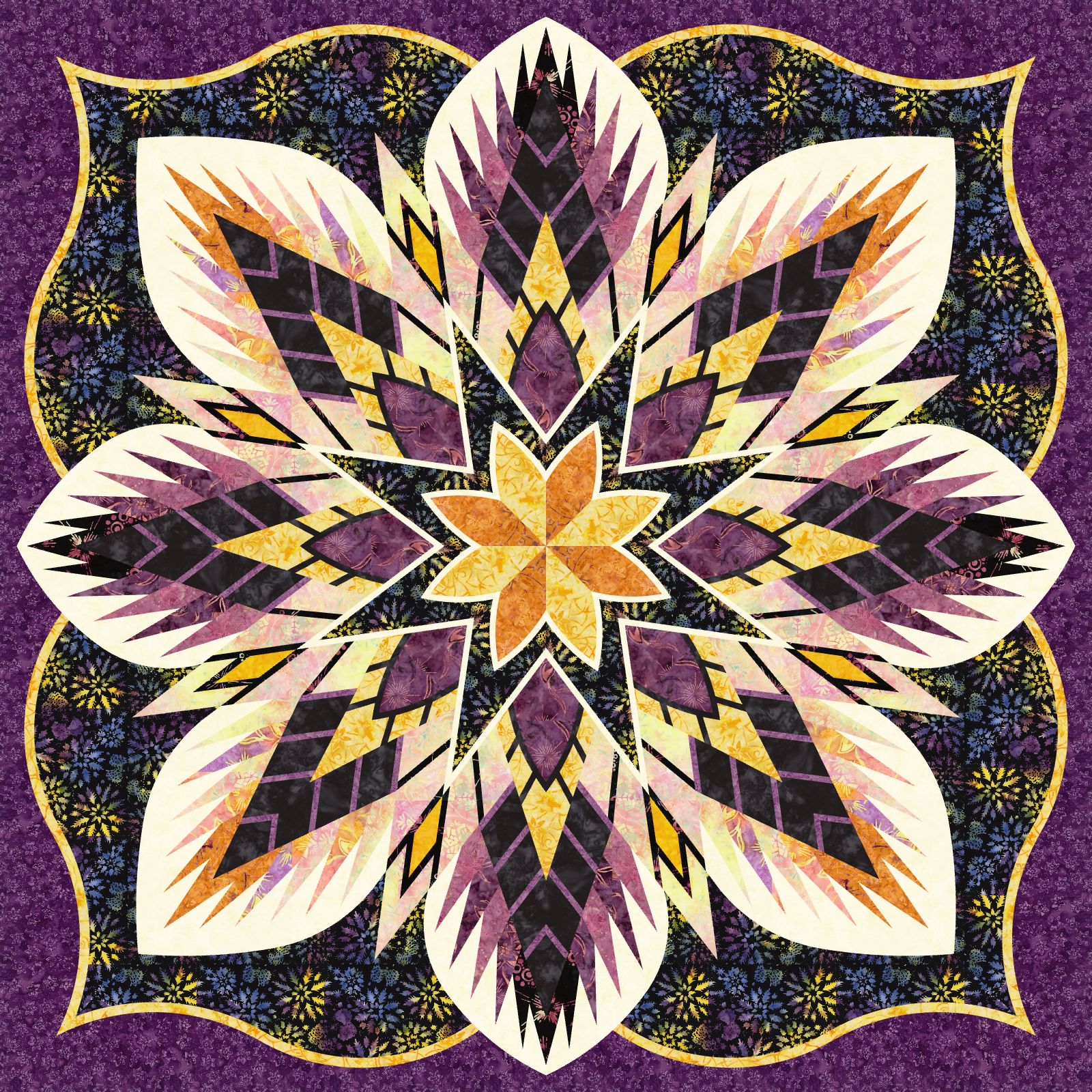 Crimson Poppy Purple and Gold • 68x68 Sale: $193.50 ($215.00) Fabric Only Sale: $238.05 ($264.50) Kit with Replacement Papers Sale: $257.40 ($286.00) Kit with Pattern