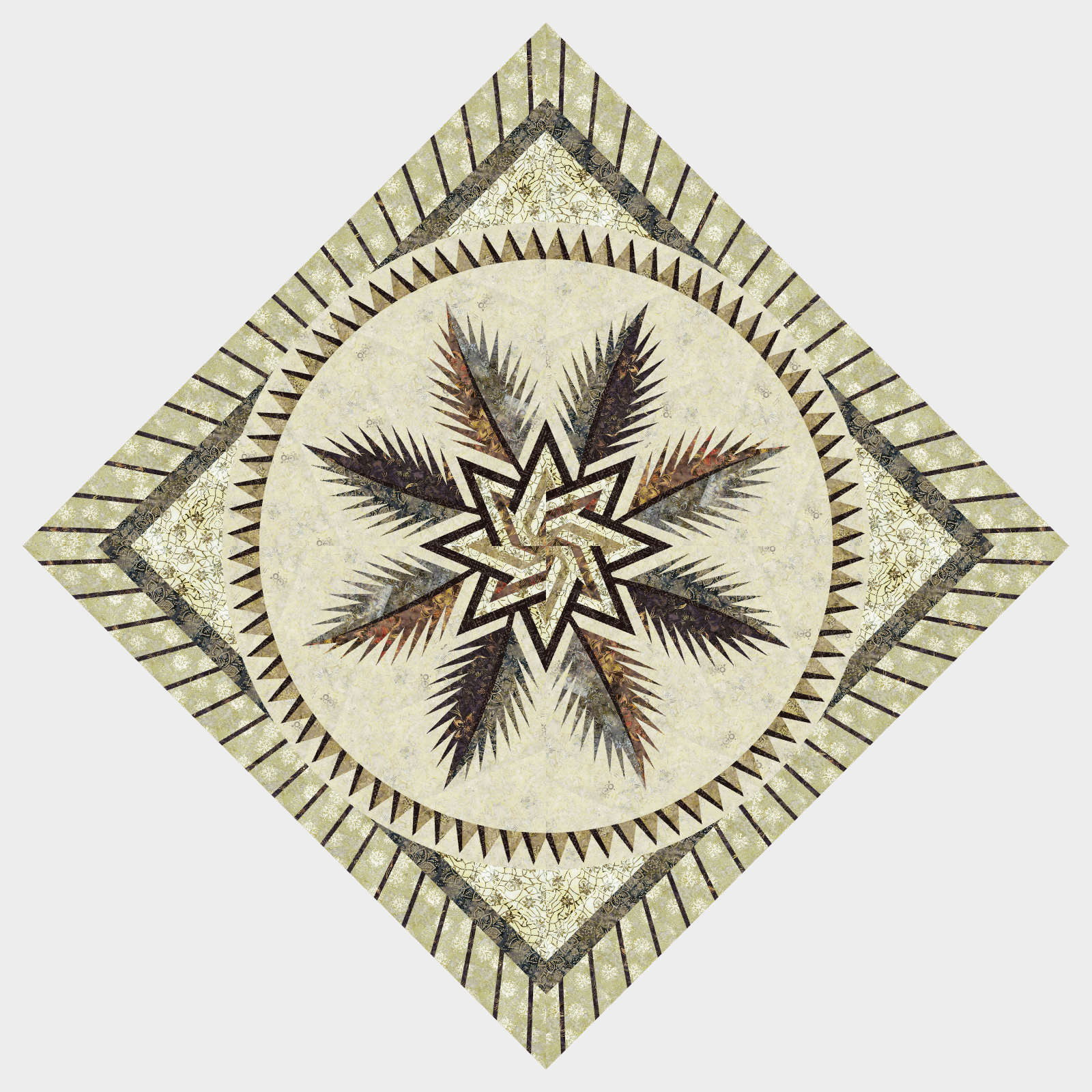 Pinecone Wreath King Expansion Template in Coffeehouse Tonga Batiks