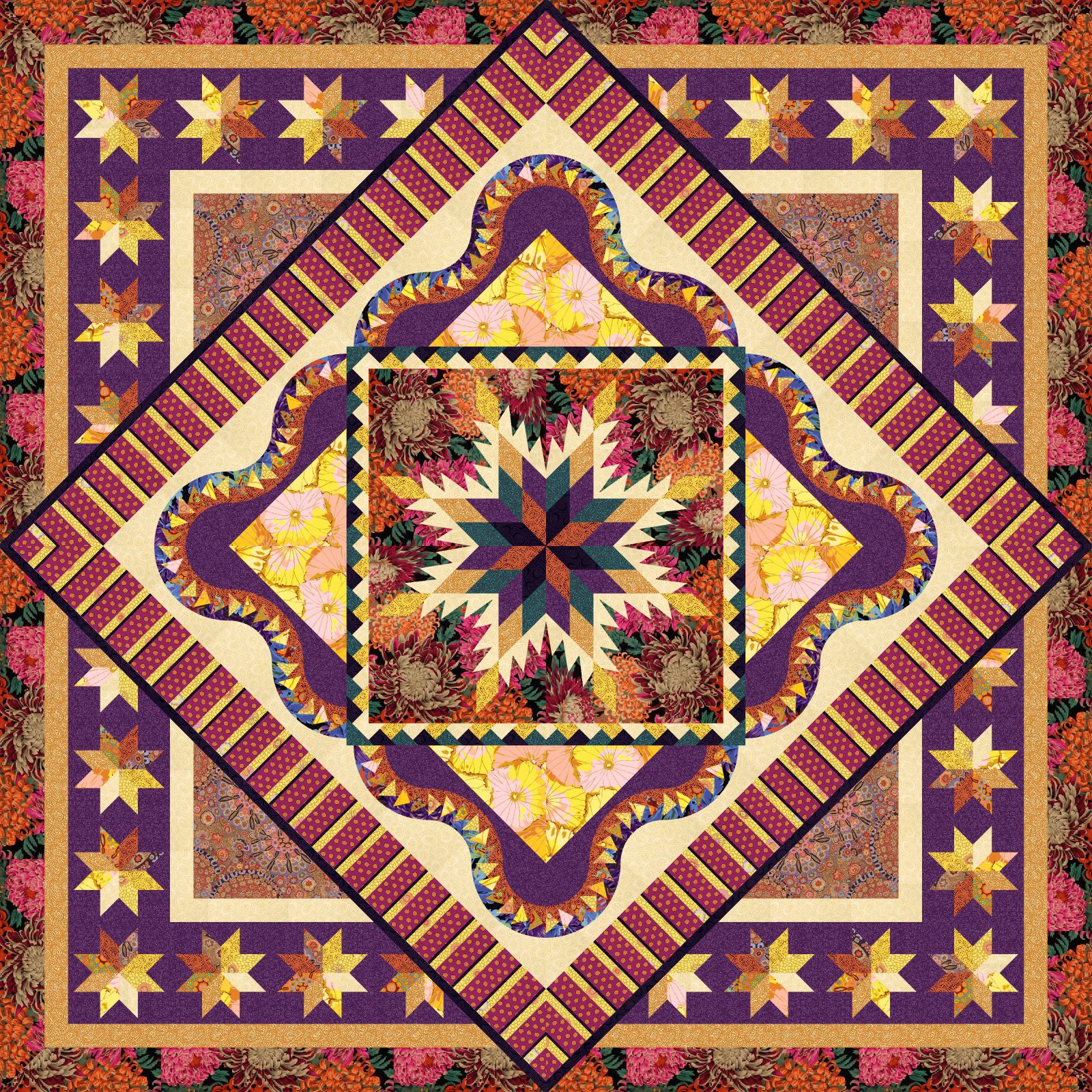 Tuscan Sunset in Kaffe Collective • 99x99 • 3 Left Kit with Replacement Papers: $397.00 Sale: $317.60 Kit with Pattern: $425.00 Sale: $340.00
