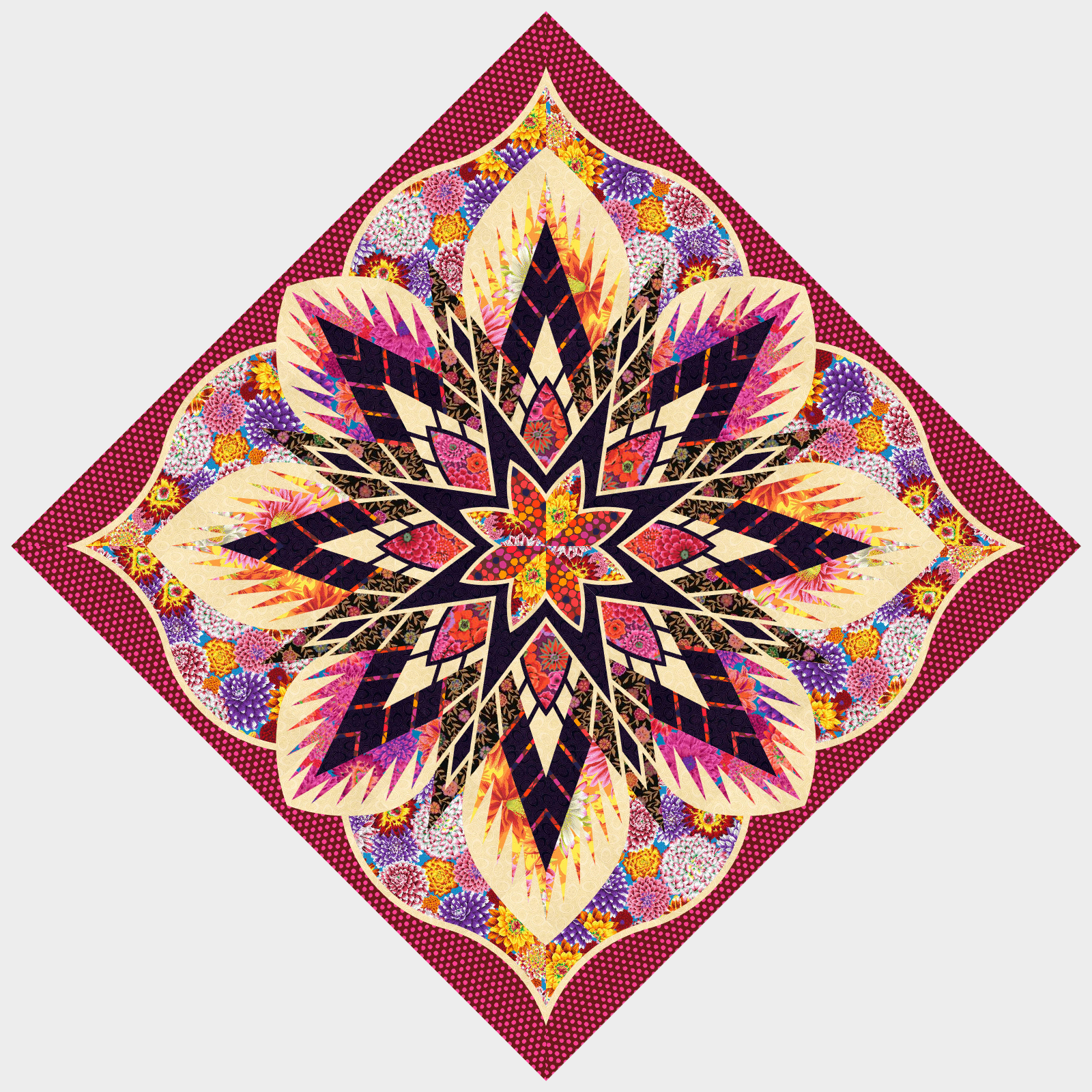 Crimson Poppy Queen with Kaffe Fabrics in Center