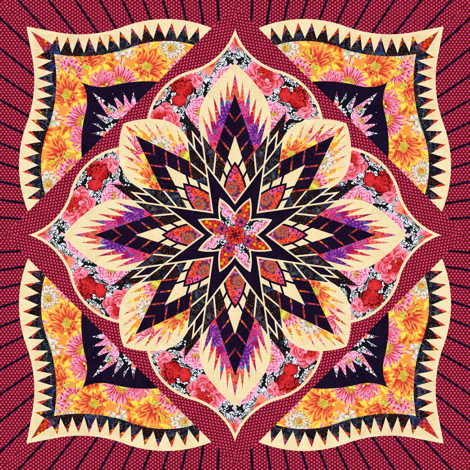 Crimson Poppy in Crimson Queen • 99x99 • 1 Left Fabric Only Kit: $366.00 Sale: $268.80 Kit with Replacement Papers: $415.50 Sale: $332.40 Kit with Pattern: $472.00 Sale: $377.60