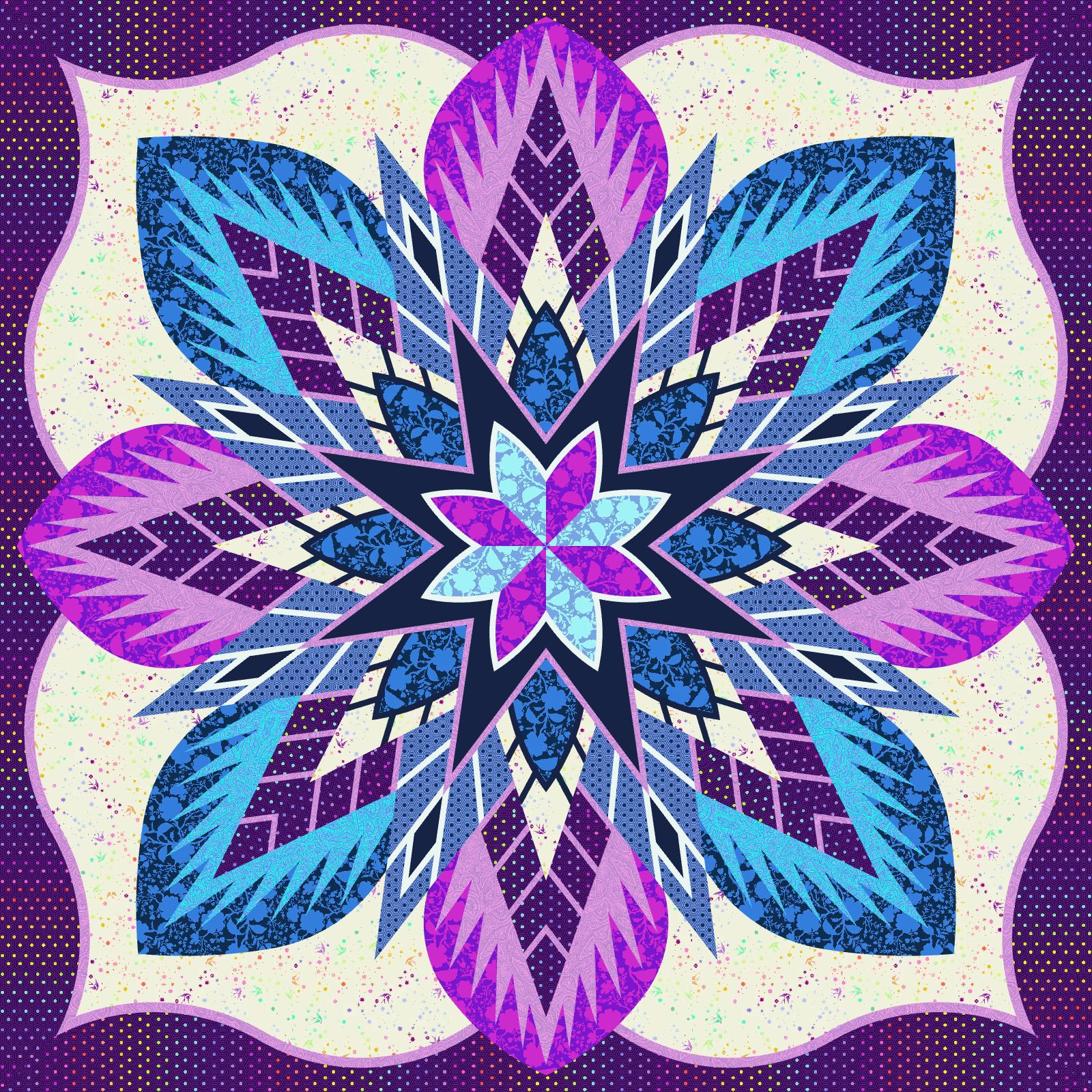 Crimson Poppy in Tula Pink • 68x68 • 3 Left Fabric Only Kit: $217.00 Sale: $173.60 Kit with Replacement Papers: $266.50 Sale: $213.20 Kit with Pattern: $288.00 Sale: $230.40