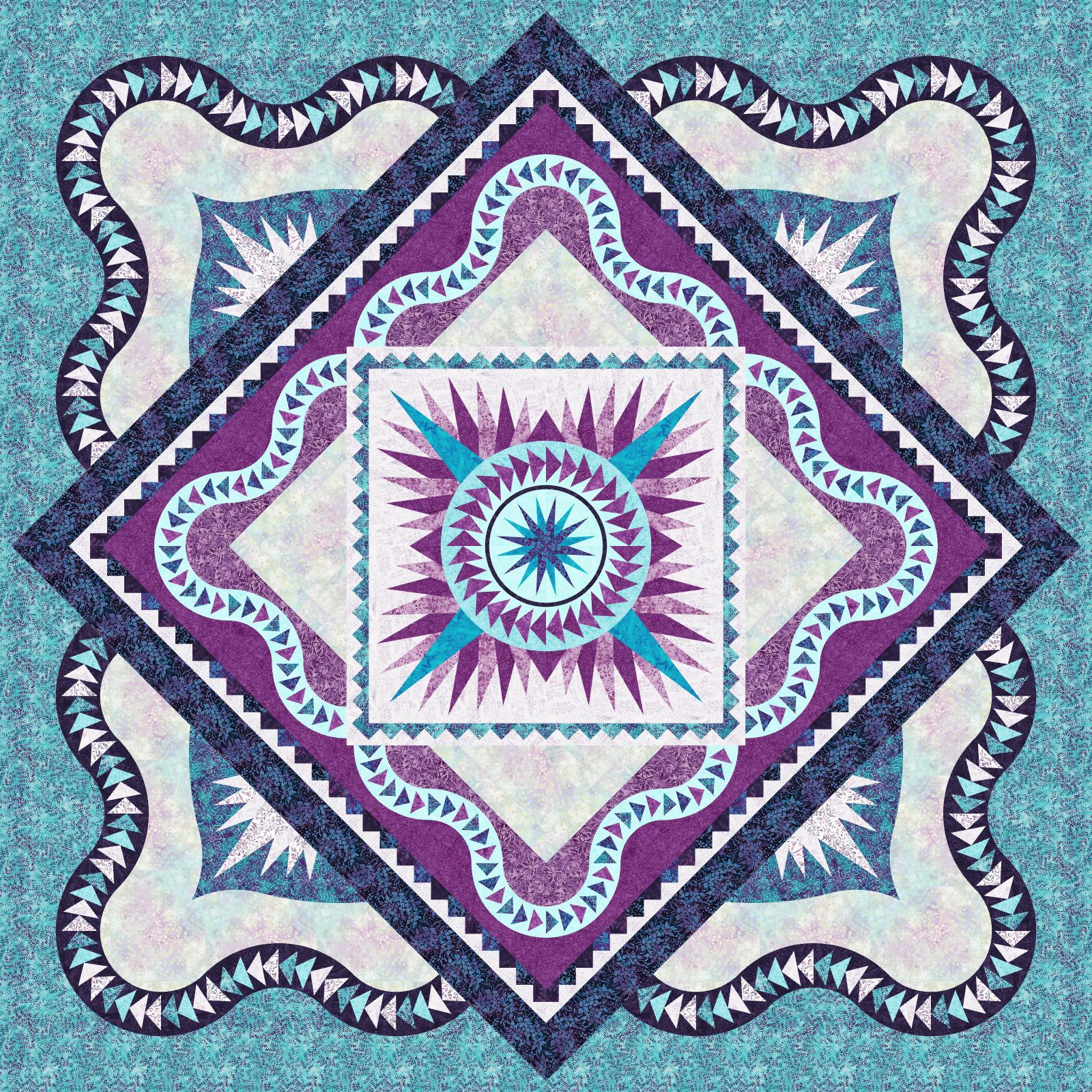 Prancing Peacock • 68x68 $175.00 $192.00 Fabric Only Kit $175.00 $247.50 Kit with Pattern