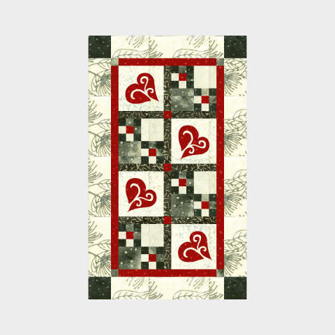 Snowy Hearts Tablerunner in Solstice by Island Batik