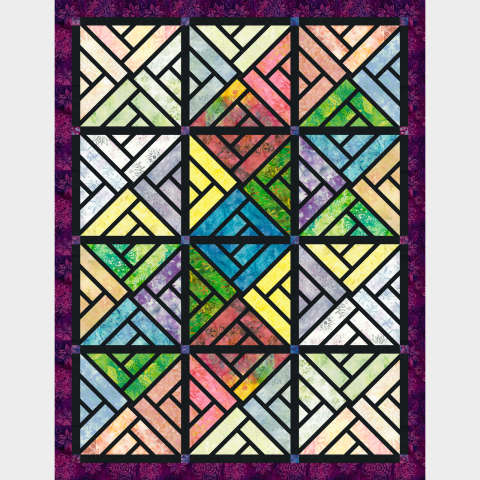 Stained Glass Window in half of  Prismatic Quiltworx Strip Set