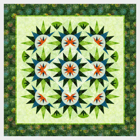 Arizona Cactus (2018) 42 in x 42 in Tonga Batik Mandarin Grove Collection 