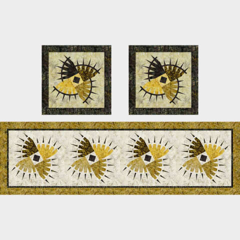 Rocky Mountain Bear Class Table Runner and Pillows in Gold Dust Tonga Mini Collection Timeless Treasures