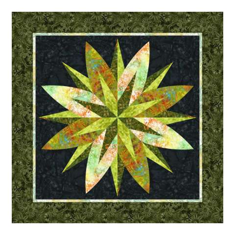 Lotus Flower Green Batiks • 40x40• 3 Left $59.00 Fabric Only $88.50 Kit with Pattern