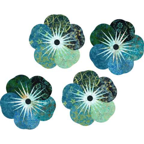 Impatiens Placemats Teal Batiks 18" Diameter $86.00 Fabric Only $117.50 Kit with Pattern