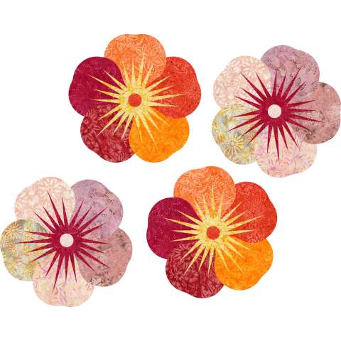 Impatiens Placemats in Oranges and Pinks 18" Diameter $86.00 Fabric Only $117.50 Kit with Pattern