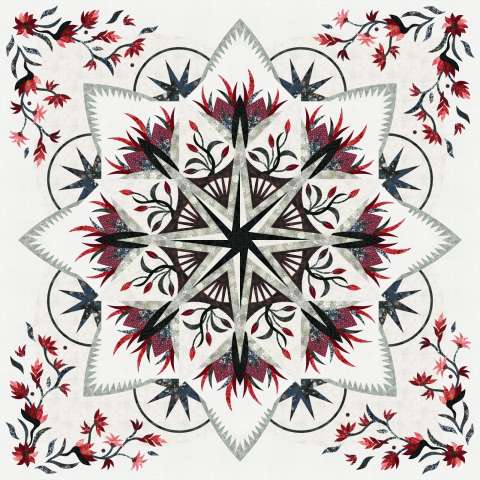 Valley Blossoms Red Black and White • 99x99 $383.00 Fabric Only $591.00 Kit with Pattern