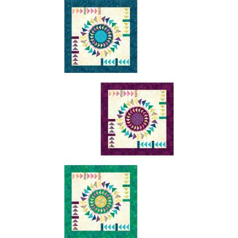 Suncatcher Table Toppers in Hydrangea Tonga Batik Collection • (3) 30x30 $128.00 Fabric Only $141.50 Kit with Replacement Papers $159.00 Kit with Pattern