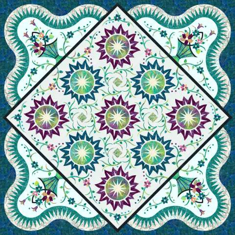 Pocket Full of Posies Teal 3 left SOLD BY QUILTWORX Fabric Only: $379.00 Kit with Pattern: $588.00