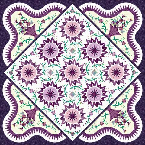 Pocket Full of Posies Purple 1 left SOLD BY QUILTWORX Fabric Only: $378.00 Kit with Pattern: $587.00