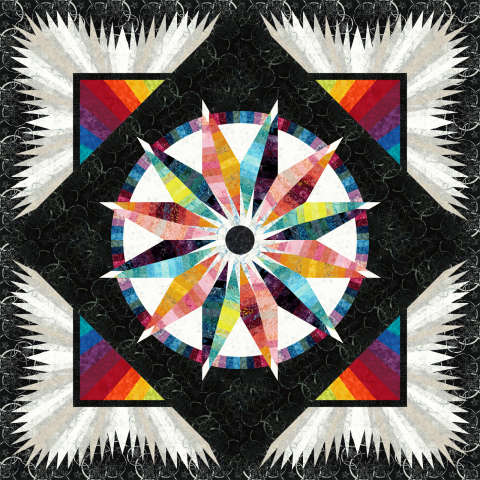 Sundial Queen in Evas Rainbow Quiltworx Strip Set by Timeless Treasures