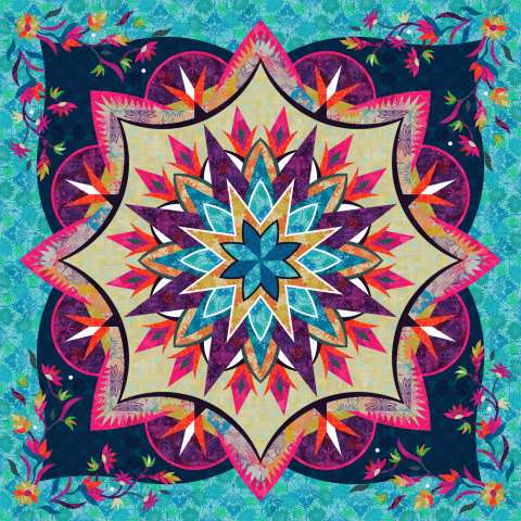 Royal Iris in Grace by Valorie Wells • 99x99 • 2 Left $427.00 Fabric Only $581.50 Kit with Replacement Papers $612.00 Kit with Pattern