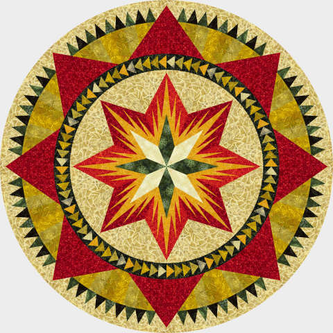 Christmas Celebration Tree Skirt Gold and Red in Tonga Batiks Cedar and Sleighbells Collection by Judy and Judel Niemeyer