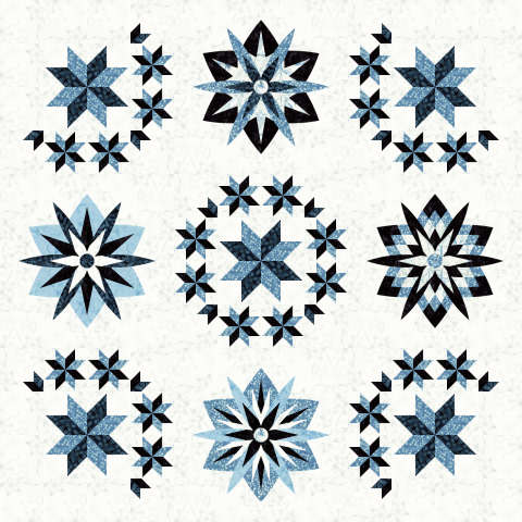 Home for the Holidays Cedar and Sleighbells Tonga Batiks Blue and White Sample