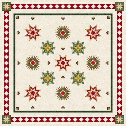 Winter Traditions Christmas Expansion QST Star TT Cedar and Sleighbells • 3 Left! This kit includes 30-3/8 total yards of Timeless Treasures Cedar and Sleighbells collection Fabric Only: $450.50 Kit with Pattern: $564.00