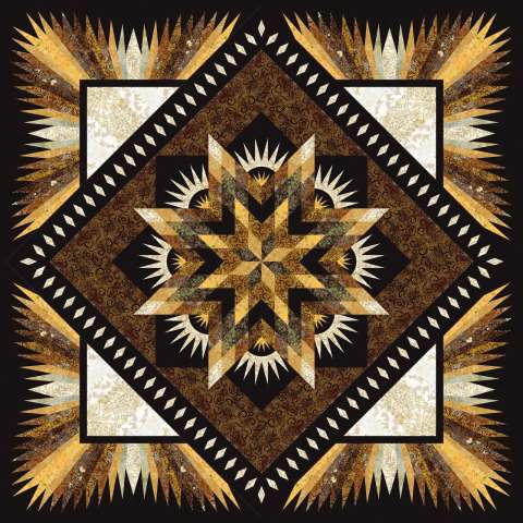 Summer Solstice Queen in Apple Basket • 99x99 This kit includes the fabrics and binding to complete the queen-sized quilt top. Fabric Only: $335.00 Kit with Replacement Papers: $393.50 Kit with Pattern: $415.00