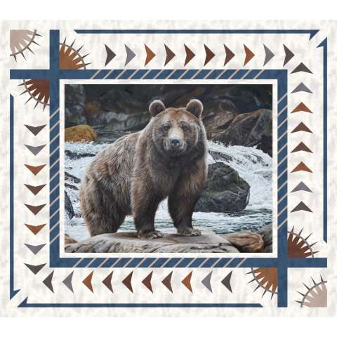 Alpine Tracks with Majestic in Nature No Fish Today Bear Panel by Riley Blake Designs and Shabby by Lori Holt