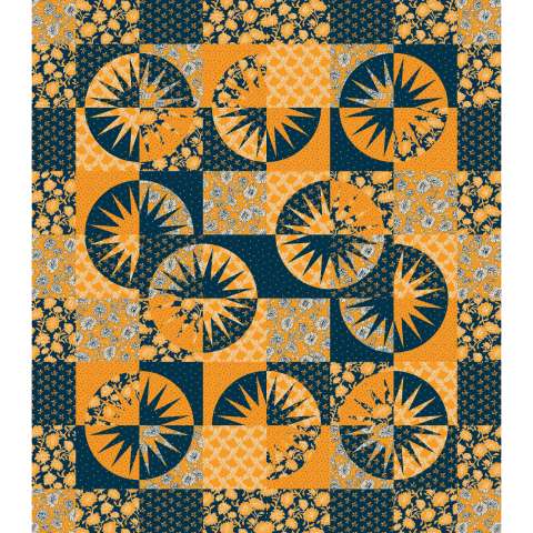 Desert Sky Cheddar at Twilight • 48x54 This kit includes enough fabric to complete the original pattern. Fabric Only: $110.00 Kit with Replacement Papers: $128.00 Kit with Pattern: $133.50